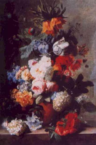 Still Life of Flowers in a Vase on a Marble Ledge, Jan van Huysum